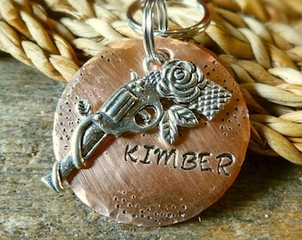 Guns N Roses Copper Dog Tag, Gunslinger Dog Tag, Guns and Roses, Pet ID Tag, Kimber Ruger Winchester Dog Name Tag, Annie Oakley