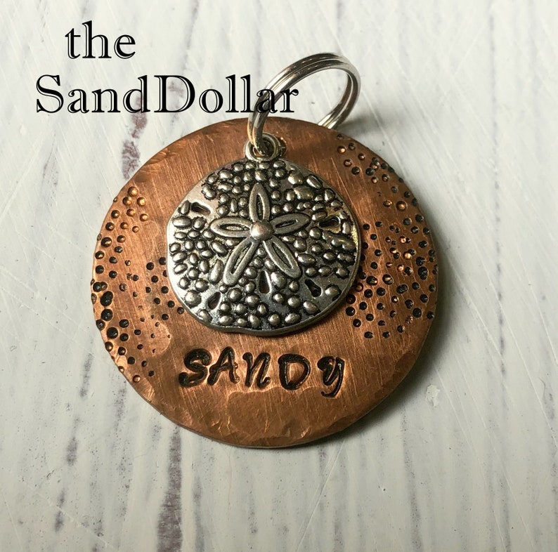 No Jingle Sand Dollar Dog Tag Dog Collar Tag Seashell Etsy