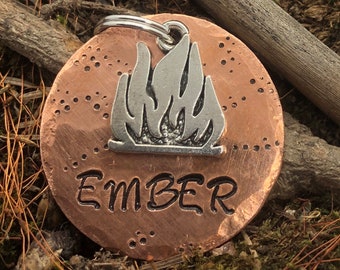 Fire Dog Tag, Copper Dog Tag, Dog Collar Tag, Personalized Dog Tag, Dog ID Tag, Pet ID Tag, Blaze, Ember, Cinder, Smokey, Sparky