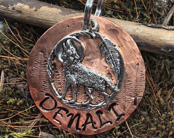 Howling Wolf Dog Tag, Personalized Dog Tag, Pet ID Tag, Alaska, Husky, Timber Wolf, ID Tag, Pet Tag, Dog Name Tag, Dog Collar Tag, Werewolf