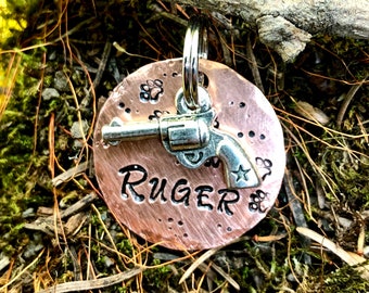 Small Gun Dog or Cat Tag, Pet ID Tag Pistol Revolver Personalized Dog Tag for Dogs, Smith & Wesson, Glock, Bullet, Ruger, Capone, Kimber,
