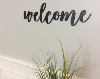 Wooden Script Welcome Sign,  Farmhouse Welcome Sign, Custom Welcome sign for Front Door, Wedding Welcome Script Sign