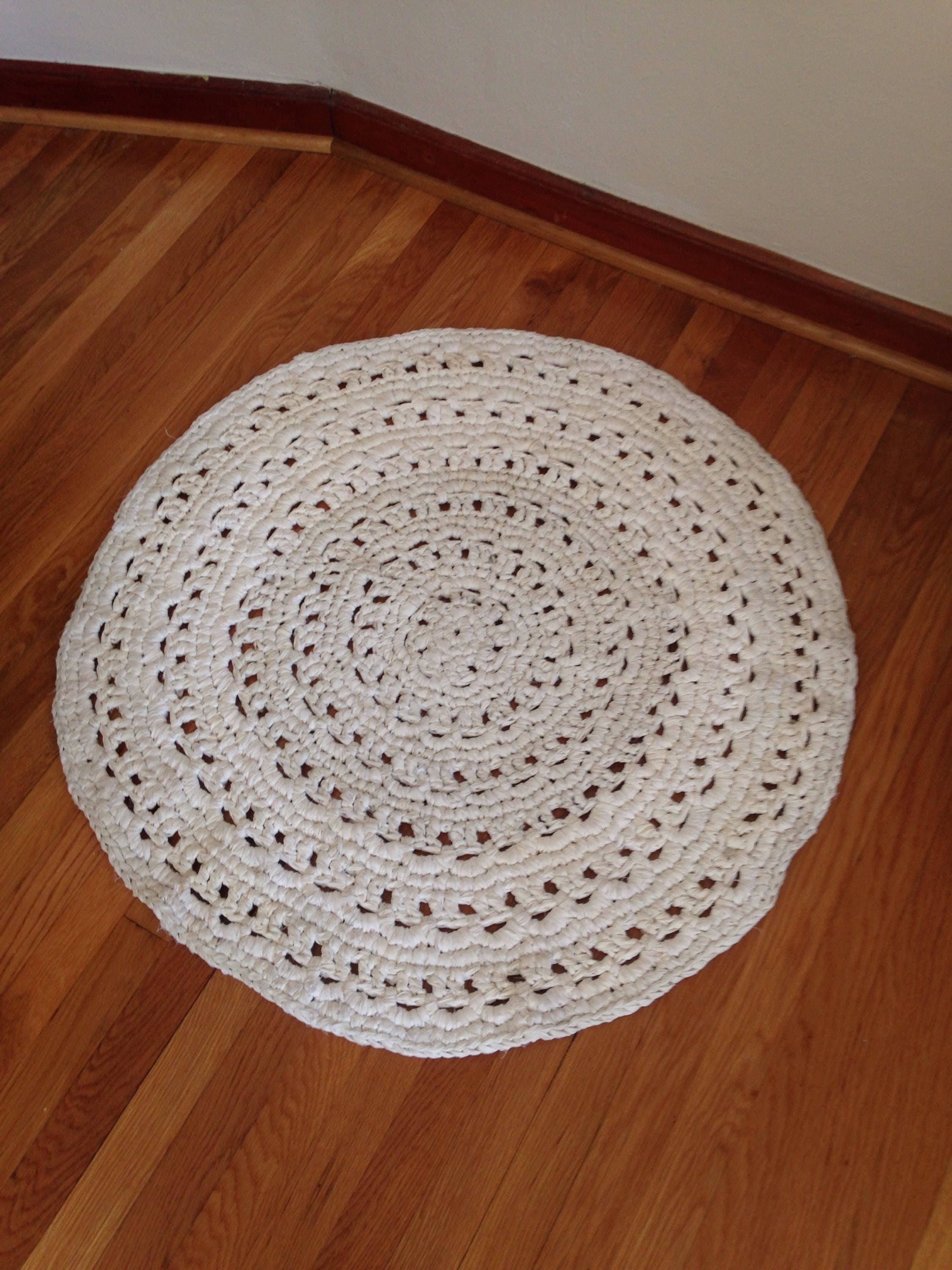 Crocheted Round Rag Rug in Off White Etsy