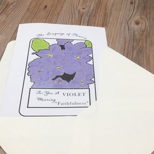 Cartão de felicitações de flor violeta com significado, impressão completa de cartão 5x7 para download, cabe em qualquer envelope A7, dia dos namorados, aniversário e aniversário.