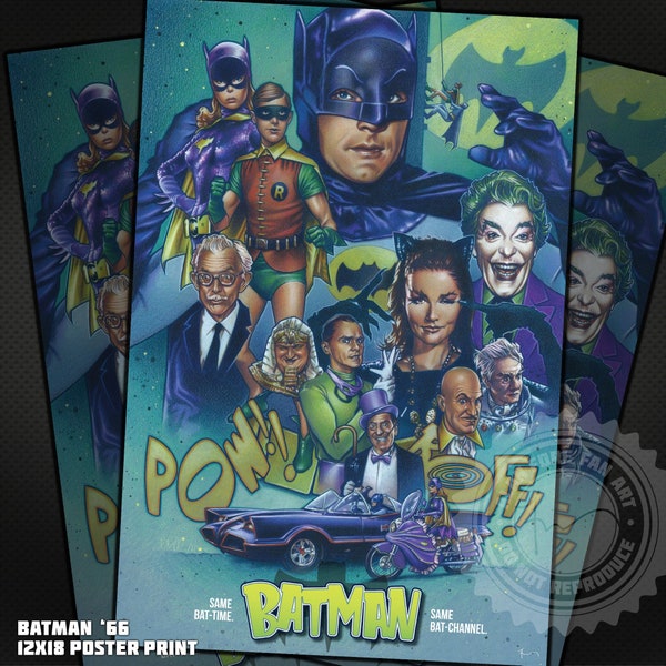 Batman '66 Poster - Hochwertiger Original Poster Kunstdruck mit Adam West, Burt Ward, Yvonne Craig, und Julie Newmar aus den 60er Jahren Batman