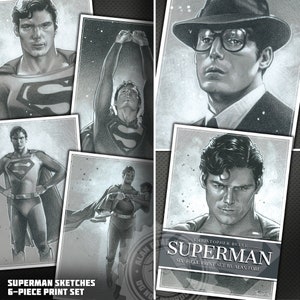 Christopher Reeve Superman Sketch Set: Juego de 6 piezas de retratos de Superman y Superman 2 protagonizados por Christopher Reeve