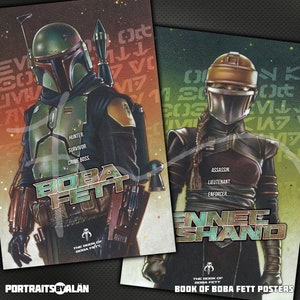 Book of Boba Fett Posters - Original Poster Portraits of Fennec Shand and Boba Fett from The Mandalorian and The Book of Boba Fett