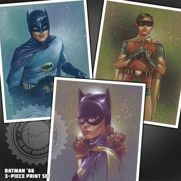 Batman, Robin and Batgirl '66 - High Quality Portrait Art Prints of Adam West, Burt Ward and Yvonne Craig from the 1960's Batman Show