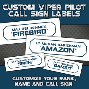 Custom Battlestar Galactica Viper Pilot Call Sign Labels with Your Own Name, Rank and Call Sign
