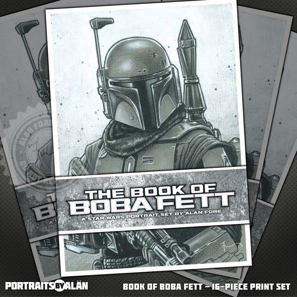 16-Piece Book of Boba Fett Collection: Packaged Print Set Featuring Star Wars Characters Fennec Shand, Cobb Vanth, Mandalorian, Boba Fett