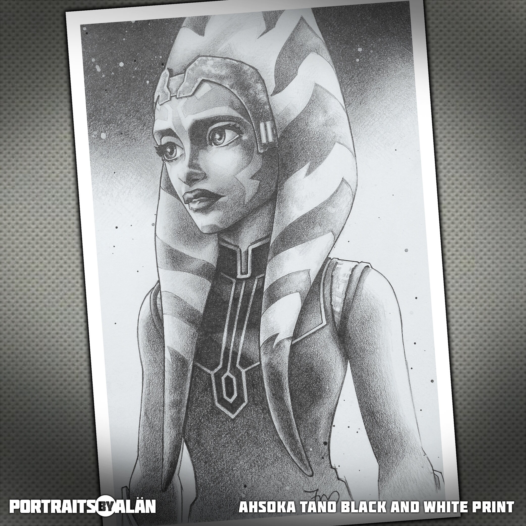 Ahsoka Tano SchwarzWeißPorträt der Togruta Jedi aus Star Etsy
