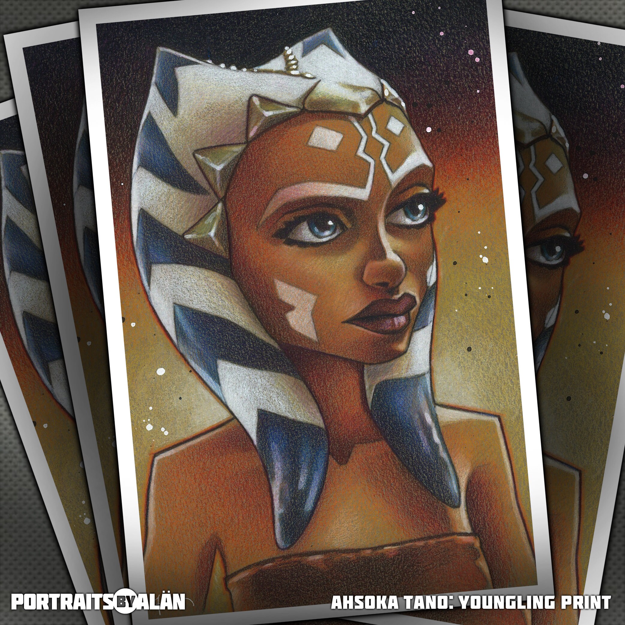 Ahsoka Tano Youngling Color Portrait of the Togruta Jedi Etsy