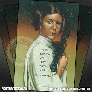 Princess Leia Memorial 12x18 Poster Print - Fan Art Portrait of Carrie Fisher from Star Wars Episode IV: A New Hope and Rogue One