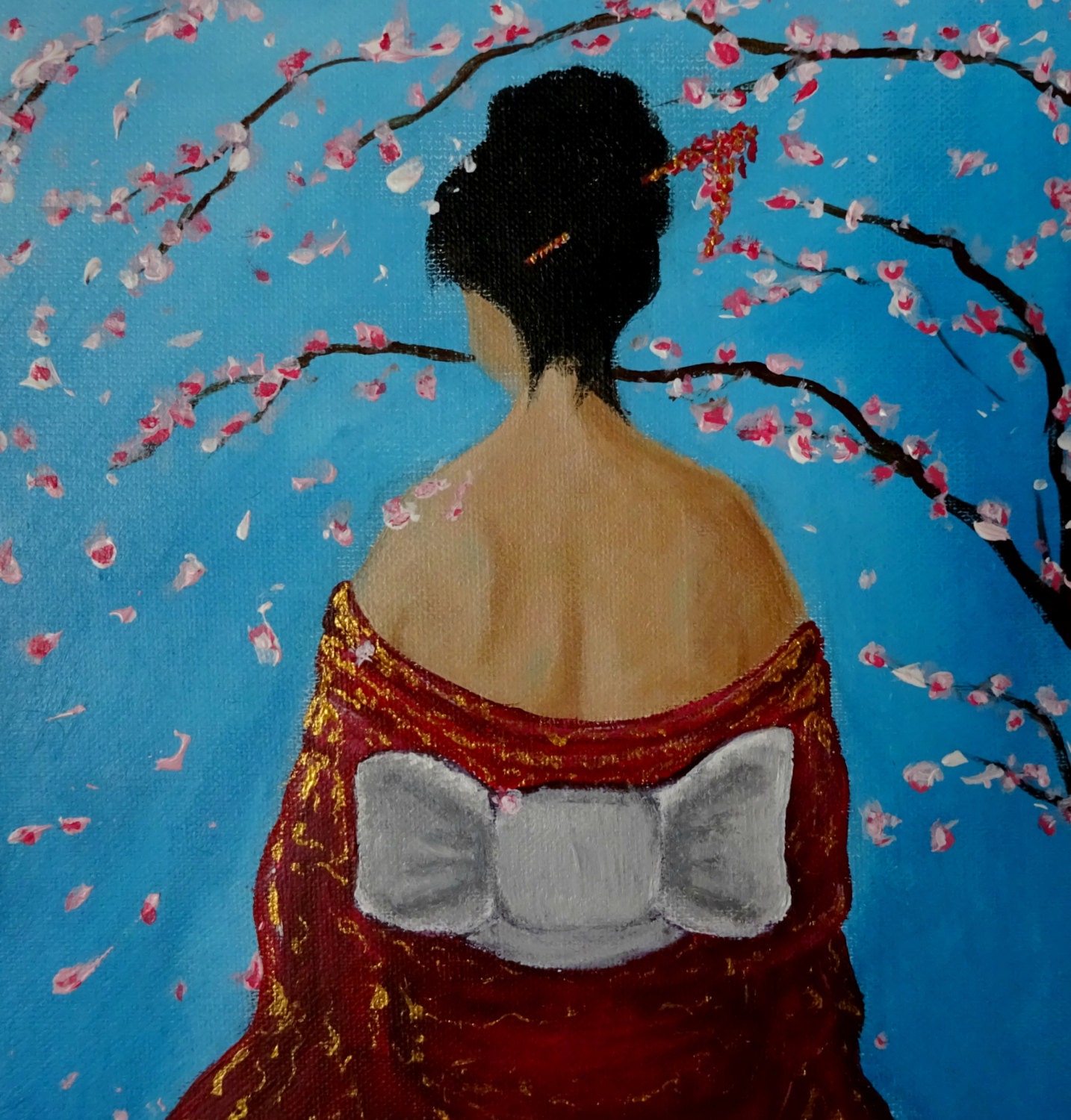 Japanese Kimono Woman Painting Cherry Blossom Tree Sakura - Etsy