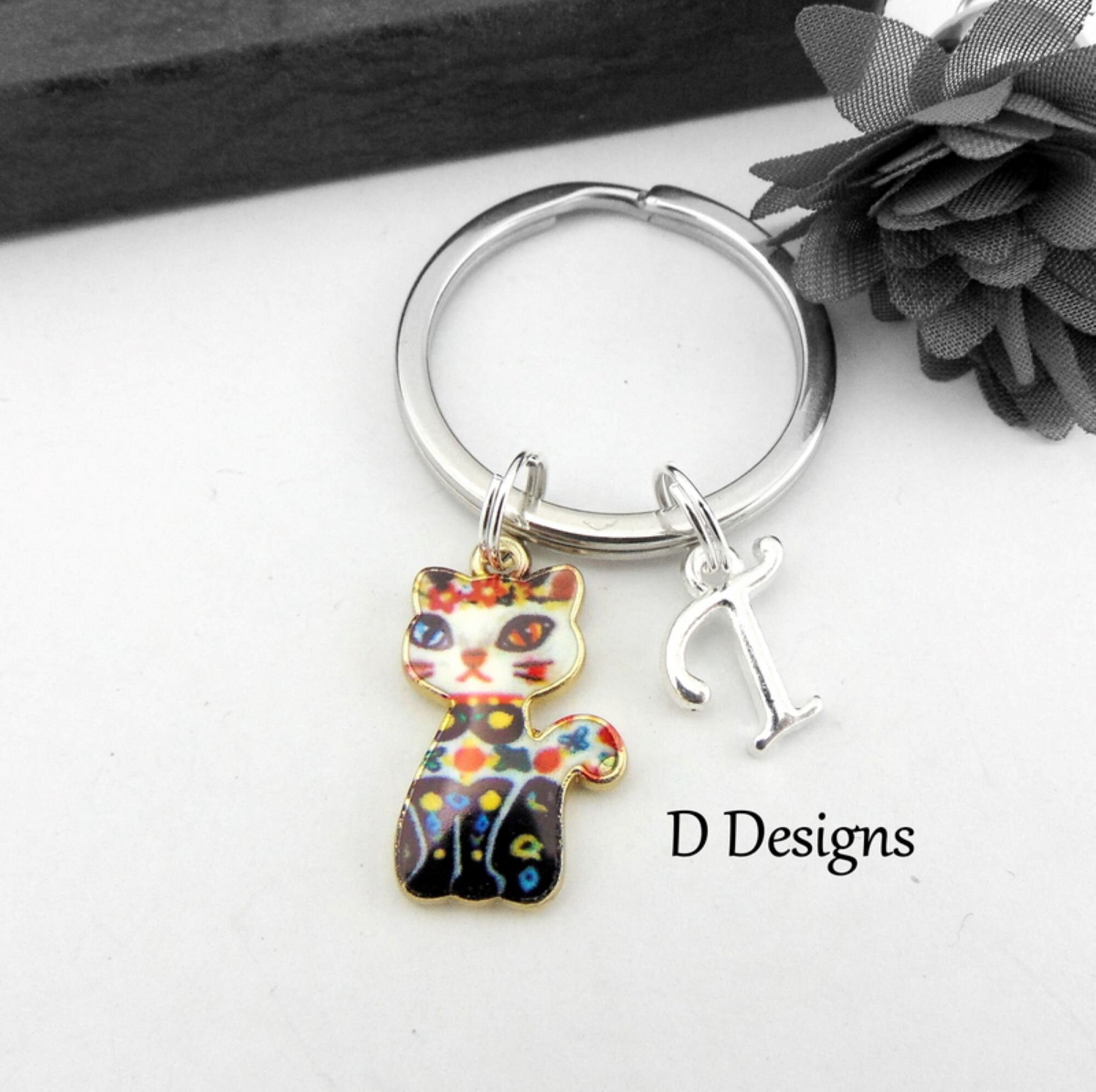 Cat Keyring Personalised Kitten Key Chain Animal Pet Etsy