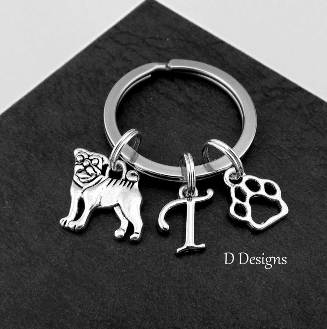 Pug Keyring, Pug Keychain, Dog Key Chain, Dog Keyring, Personalised