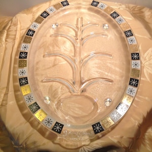 Vintage Inland Glass Mid Century Black White Gold Atomic Snowflake Roast Turkey Carving serving Tray