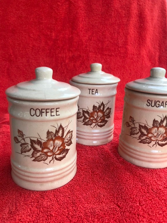 Wild Rose ceramic coffee tea and sugar mini canister set