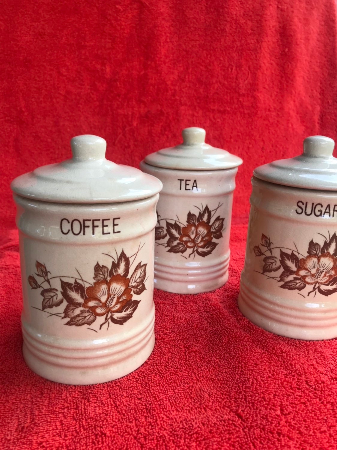 Wild Rose Ceramic Coffee Tea and Sugar Mini Canister Set Etsy Canada
