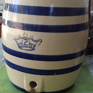 Robinson Ransbottom Blue Crown 2 gallon Cobalt Blue Striped Stoneware Crock/Water Cooler