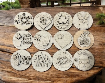 DIY Bundle 2 of Seasonal Interchangeable Rounds DIY Bundle: Unfinished Wood Sign Add-Ons, 3" or 6" Rounds for Seasonal Inserts