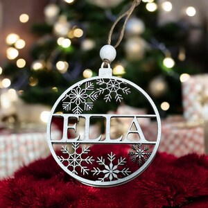 Name Snowflake Ornament, Personalized Snowflake, Snowflake Laser Cut, Christmas Ornament, White Snowflake, Acrylic Back