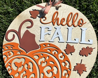 Hello Fall Door Hanger, Fall Pumpkin Welcome Sign, Autumn Door Decor, Fall Door Hanger, Welcome Fall Sign, Pumpkin Themed Fall Door Decor