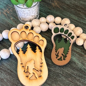 DIY Big foot Car Charm, Unfinished Sasquatch Keychain, Bigfoot Mountain Charm, DIY Wooden Car Accessories, Blank Bigfoot Ornament