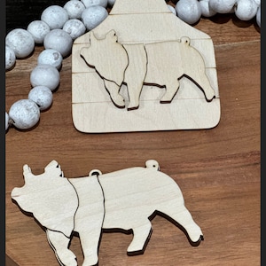 DIY Wooden Pig Charm, Unfinished Car Charm, Blank Pig Craft Charm, Wood Animal Charm for Crafts, DIY Wood Pig Ornament