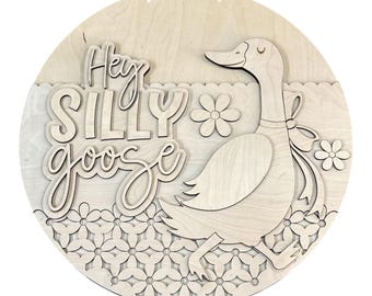 DIY Hello silly Goose Door hanger,  Unfinished Wooden Door Hanger: Unfinished, Goose, Goose Door Hanger, Paint Party