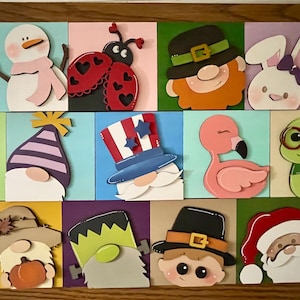 DIY Holiday Faces Squares, DIY Ladder Inserts, Holiday Faces, 4.25" Ladder Inserts Craft, Paint Your Own, Seasonal Squares