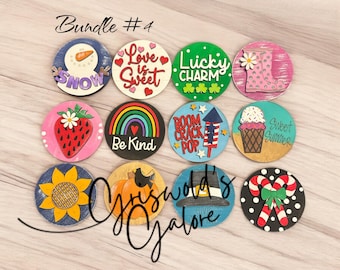 Bundle 4 of 3" or 6" Seasonal Interchangeable Sign Rounds, Hand-Painted MDF Decor, Hand Painted Seasonal Inserts, Interchange Seasons