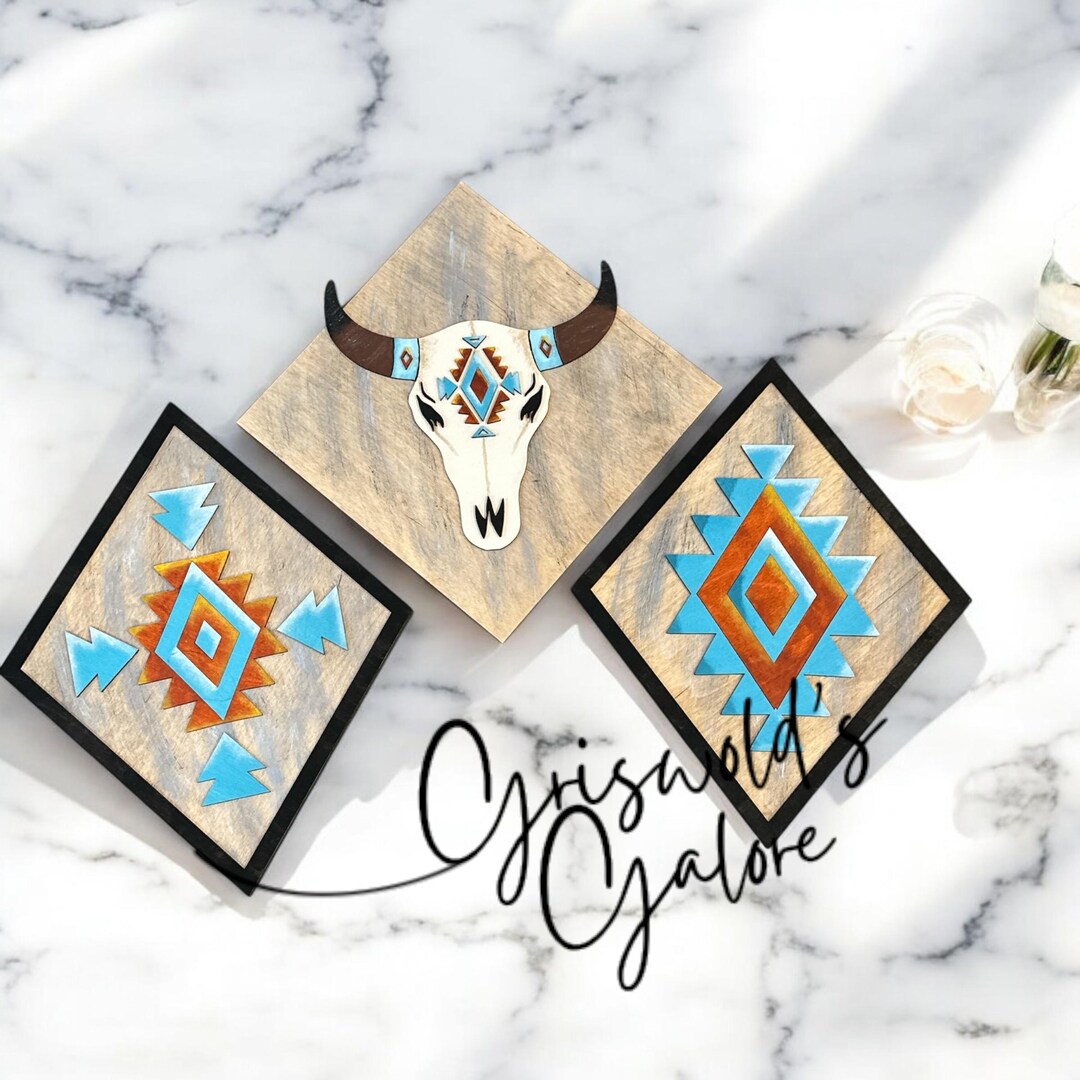 Handmade Aztec Wooden Sign Trio: Western Home Decor - Etsy