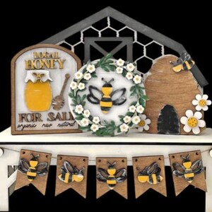 DIY Honey Bee Bench Insert: Interchangeable Wooden Display Decor, Unfinished Honey Pot, Honey Bees Home Decor DIY