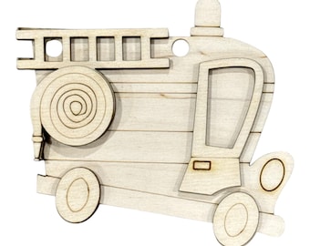 DIY Fire Truck Ornament, Fire Dept Ornament Unfinished