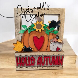 Hello Autumn Window Interchangeable Insert, Insert Window, Window Box Add-on, Decor, Add on Only, Shelf Sitter, Fall Interchange Window