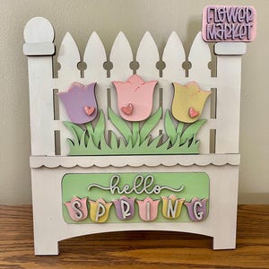 DIY Hello Spring Truck Insert, Seasonal Truck Insert, Picket, Easel Interchangeable Hello Spring, Tulips DIY Kit, Unfinished KIT