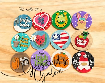 Bundle 2 of 3" or 6" Seasonal Interchangeable Sign Rounds, Hand-Painted MDF Decor, Hand Painted Seasonal Inserts, Interchange Seasons