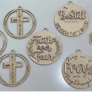 PRAY Car Charms, Inspirational Charm, Bag Charms, Unfinished, Wooden Charms, Be Still,  Faith,  Enough,  DIY,  Blank Charm, Spiritual