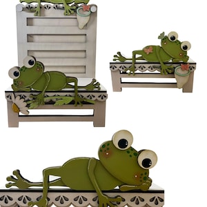 DIY Frog Laying Flower Shelf Sitter, Shelf Sitter, Bench Sitter, Frog with Butterflies, Frog Fun Spring, Unfinished, Paint Party