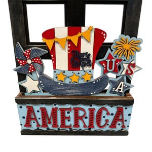 4th of July Window Interchangeable Insert, Insert Window, Window Box Add-on, Seasonal Window Inserts, Decor, Add on Only, Shelf Sitter