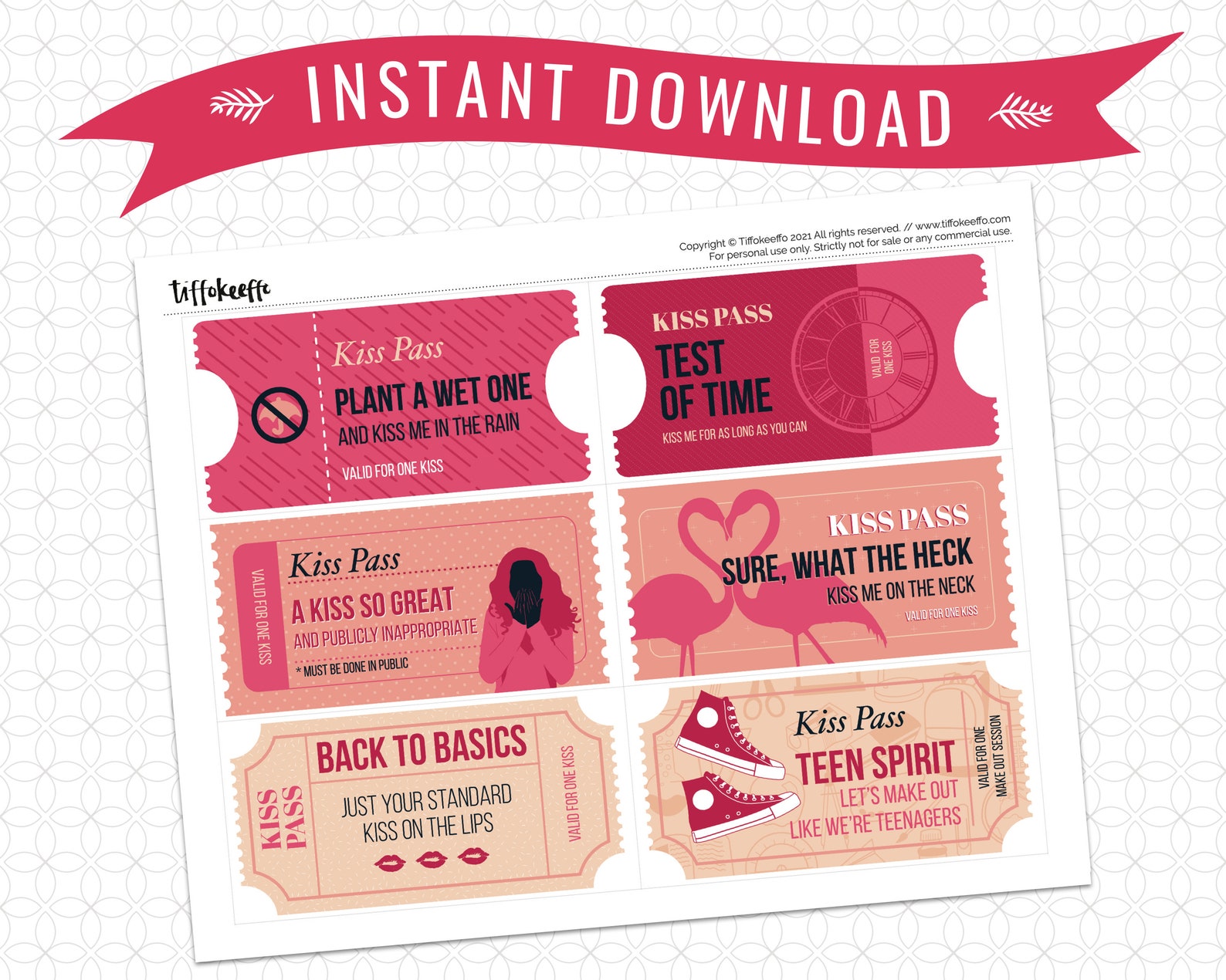 Kiss passes valentines gift kiss tickets kiss coupons Etsy