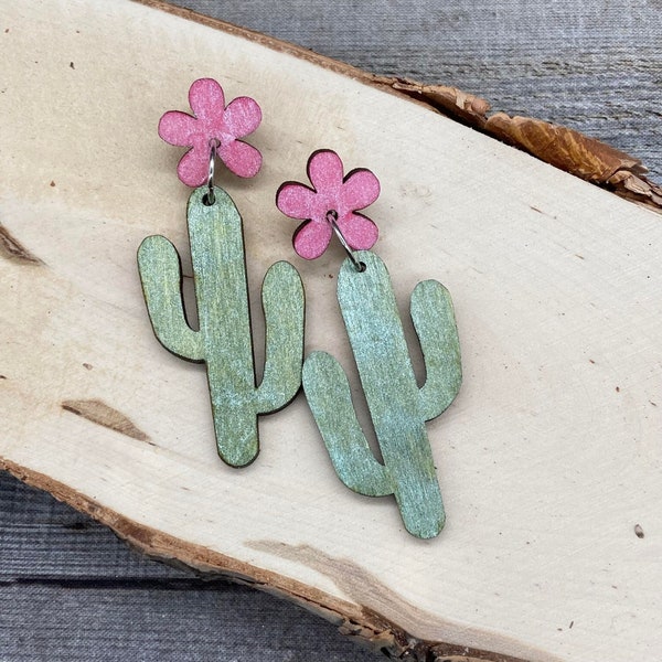 Two Piece Cactus and Flower Laser Cut Earring Svg