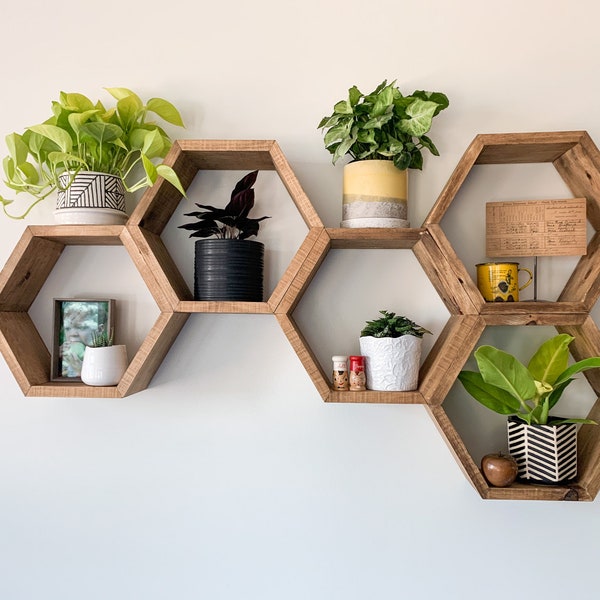 Plant shelf, Hexagon shelf, Honeycomb Shelf, Floating Hexagon Shelf, Geometry Wall Art, Floating Shelf