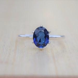 Sapphire Ring, Silver Sapphire Ring, Solitaire Ring, Solitaire Sapphire Ring, Blue Sapphire Ring, Lab Created Sapphire, Sterling Silver Ring