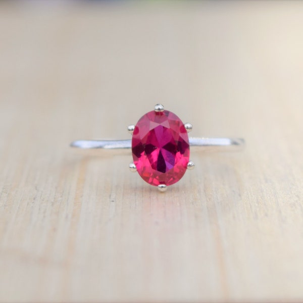 Ruby Ring, Silver Ruby Ring, Solitaire Ring, Solitaire Ruby Ring, Red Ring, Lab Created Ruby, Sterling Silver Ring