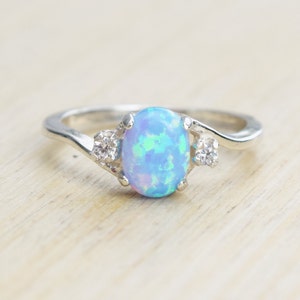 Blue Opal Ring, Lab Created Opal, Light Blue Opal Ring, Opal Engagement Ring, Promise Ring, Anniversary Gift For Her, October Birthstone