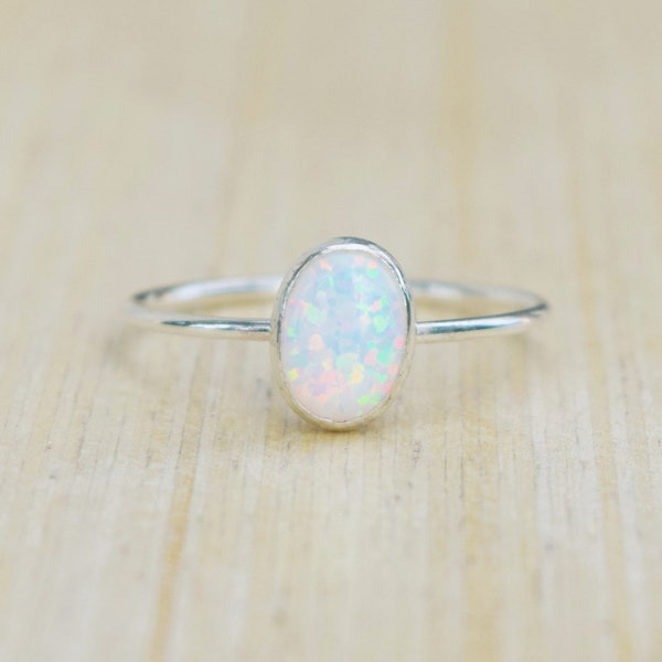 Silver Opal Ring, Delicate Silver Ring, Stacking Ring, Stacking Opal Ring, Sterling Silver Ring, Blue Opal, Fire Opal