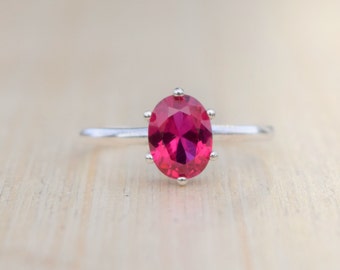 Ruby Ring, Silver Ruby Ring, Solitaire Ring, Solitaire Ruby Ring, Red Ring, Lab Created Ruby, Sterling Silver Ring