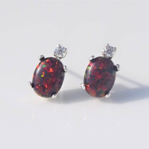 Fire Opal Earrings, Red Fire Opal Earrings, Cherry Red Fire Opal Earrings, Silver Opal Earrings, Birthstone Earrings, Fire Opal